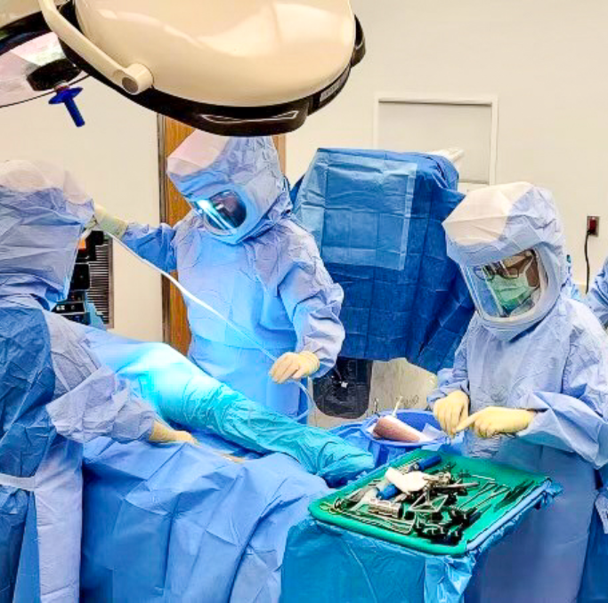 Patient recovering at home after outpatient knee replacement